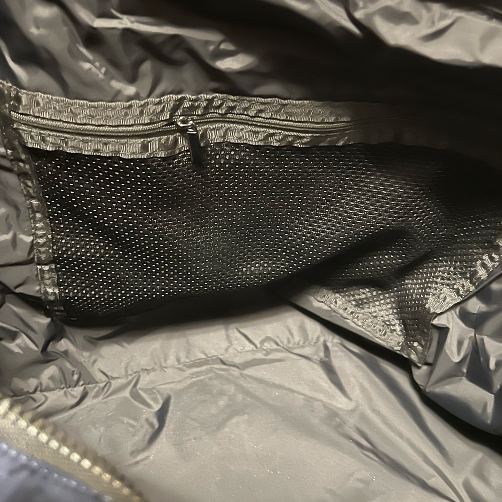 Blue quilted puffy duffle medium side. Fabletics never used